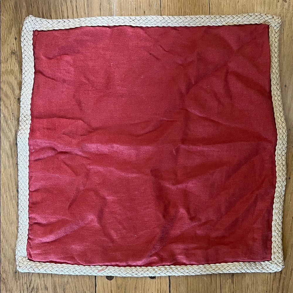 Pottery Barn Jute Braid Border Red Linen 20" Pillow Cover